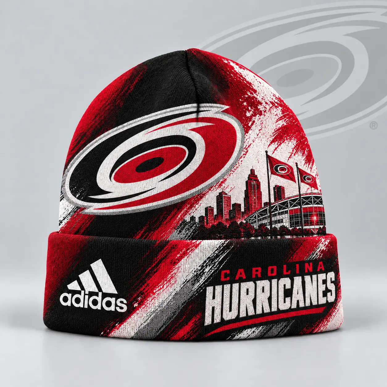 Carolina Hurricanes | Premium NHL Distressed Cityscape Logo Knit Beanie NDN