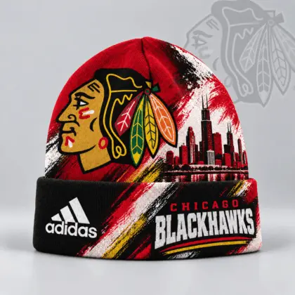 Chicago Blackhawks | Premium NHL Distressed Cityscape Logo Knit Beanie NDN