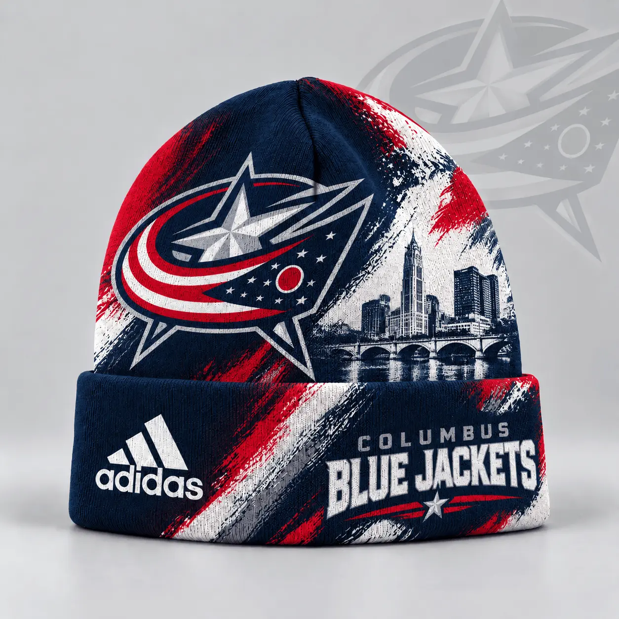Columbus Blue Jackets | Premium NHL Distressed Cityscape Logo Knit Beanie NDN