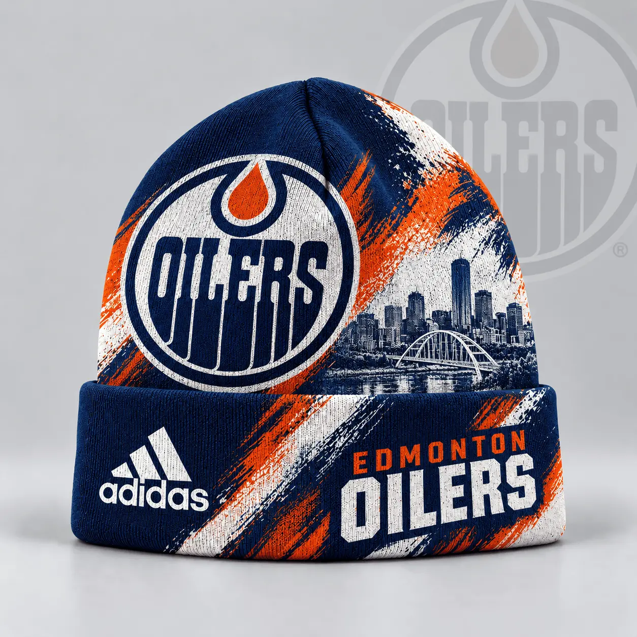 Edmonton Oilers | Premium NHL Distressed Cityscape Logo Knit Beanie NDN