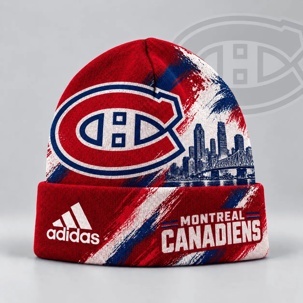 Montreal Canadiens | Premium NHL Distressed Cityscape Logo Knit Beanie NDN