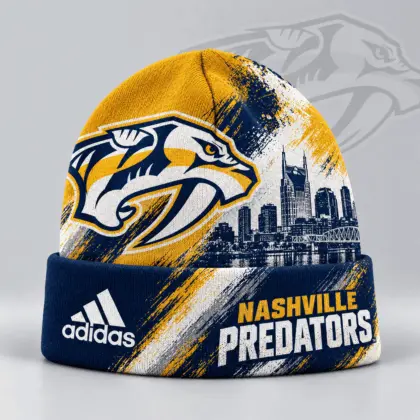 Nashville Predators | Premium NHL Distressed Cityscape Logo Knit Beanie NDN