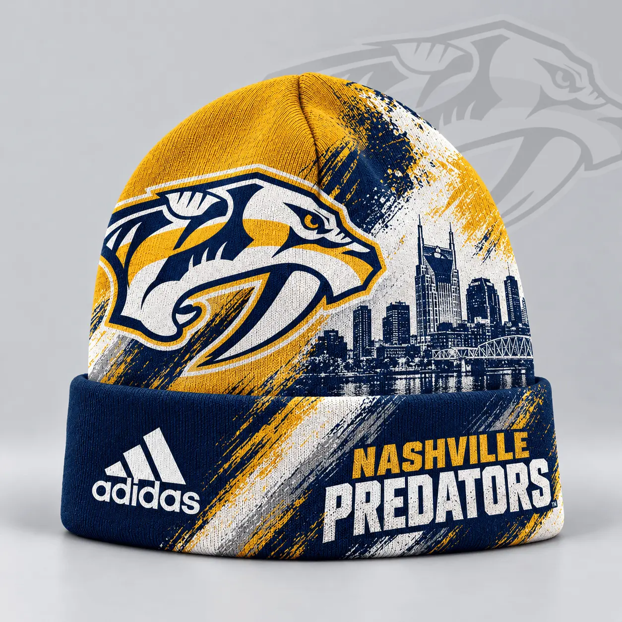 Nashville Predators | Premium NHL Distressed Cityscape Logo Knit Beanie NDN