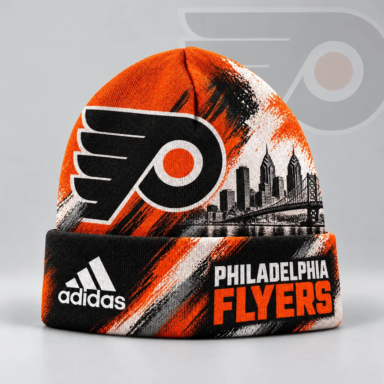 Philadelphia Flyers | Premium NHL Distressed Cityscape Logo Knit Beanie NDN