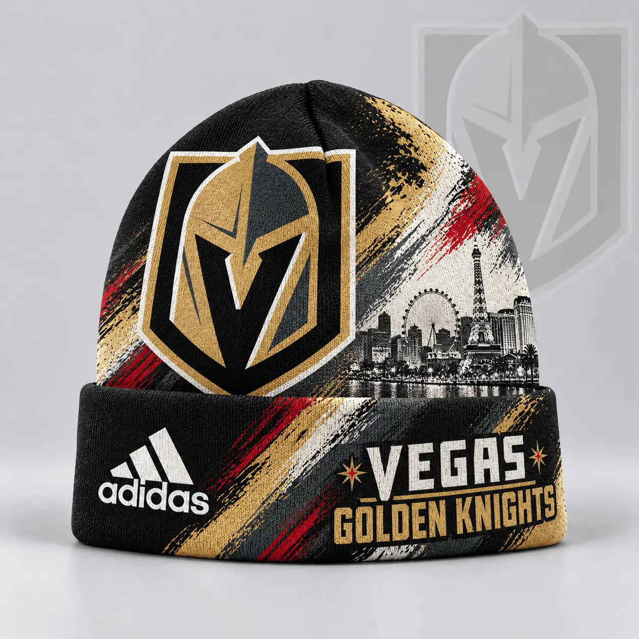 Vegas Golden Knights | Premium NHL Distressed Cityscape Logo Knit Beanie NDN