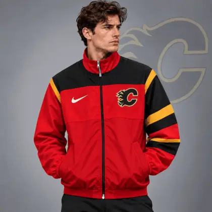 Calgary Flames | Premium NHL Retro Colorblock Full Zip Windbreaker Jacket NDN