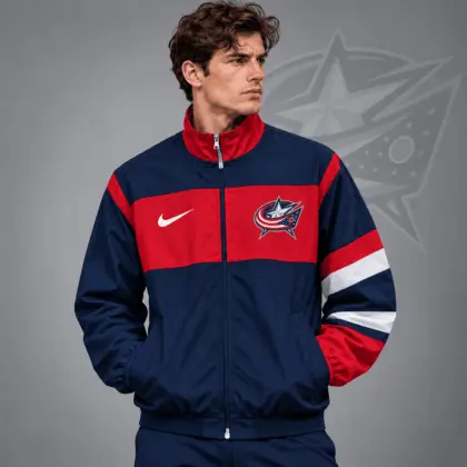Columbus Blue Jackets | Premium NHL Retro Colorblock Full Zip Windbreaker Jacket NDN