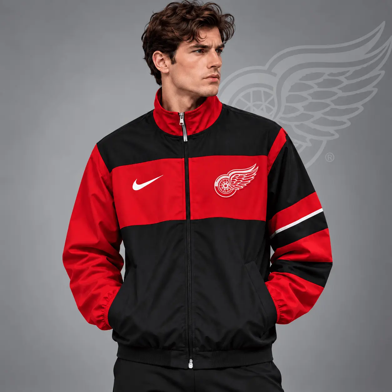 Detroit Red Wings | Premium NHL Retro Colorblock Full Zip Windbreaker Jacket NDN