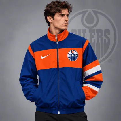 Edmonton Oilers | Premium NHL Retro Colorblock Full Zip Windbreaker Jacket NDN
