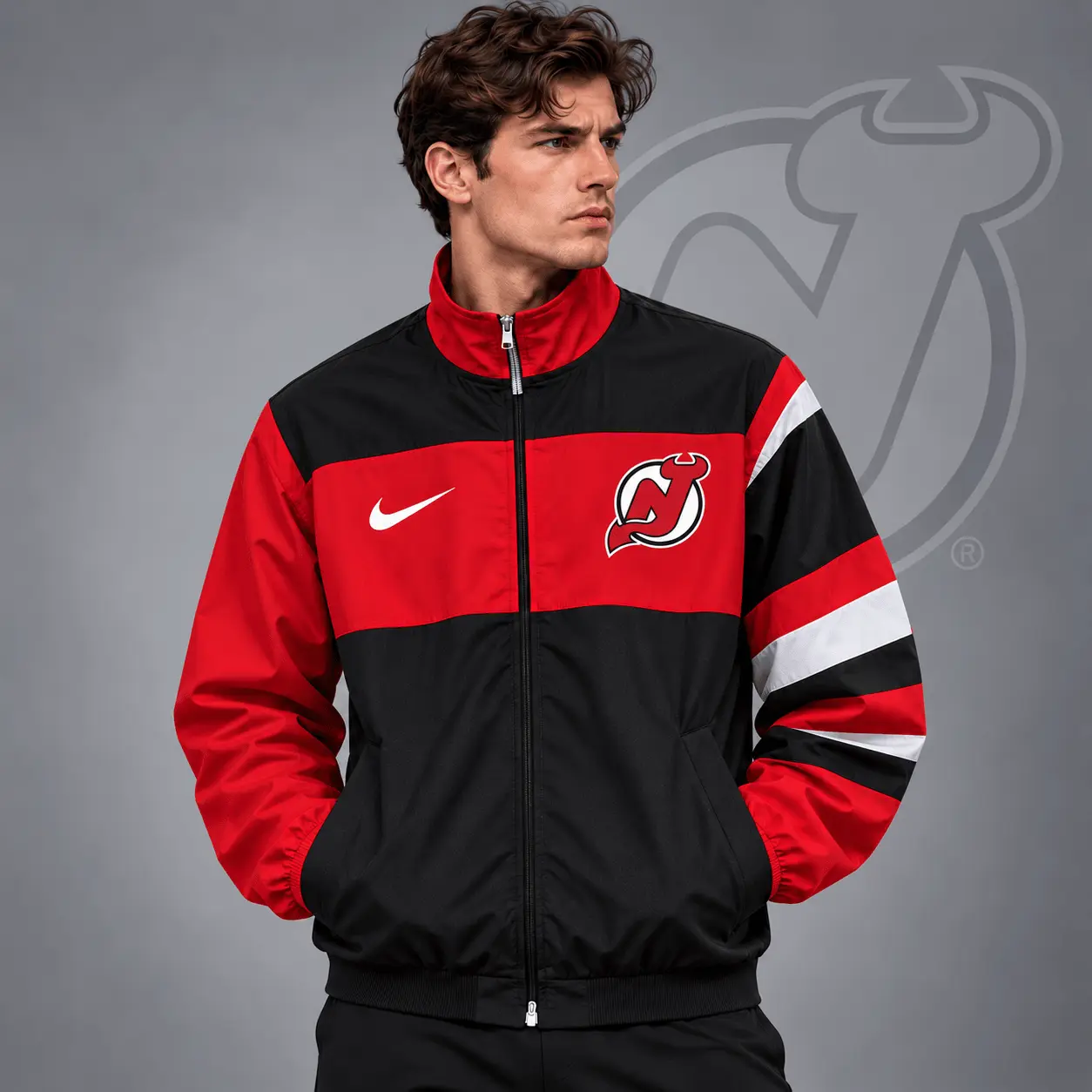 New Jersey Devils | Premium NHL Retro Colorblock Full Zip Windbreaker Jacket NDN