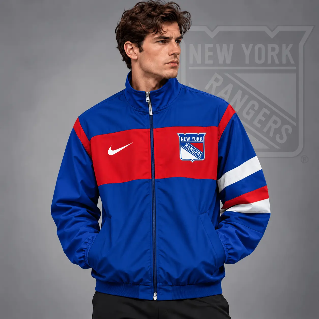 New York Rangers | Premium NHL Retro Colorblock Full Zip Windbreaker Jacket NDN