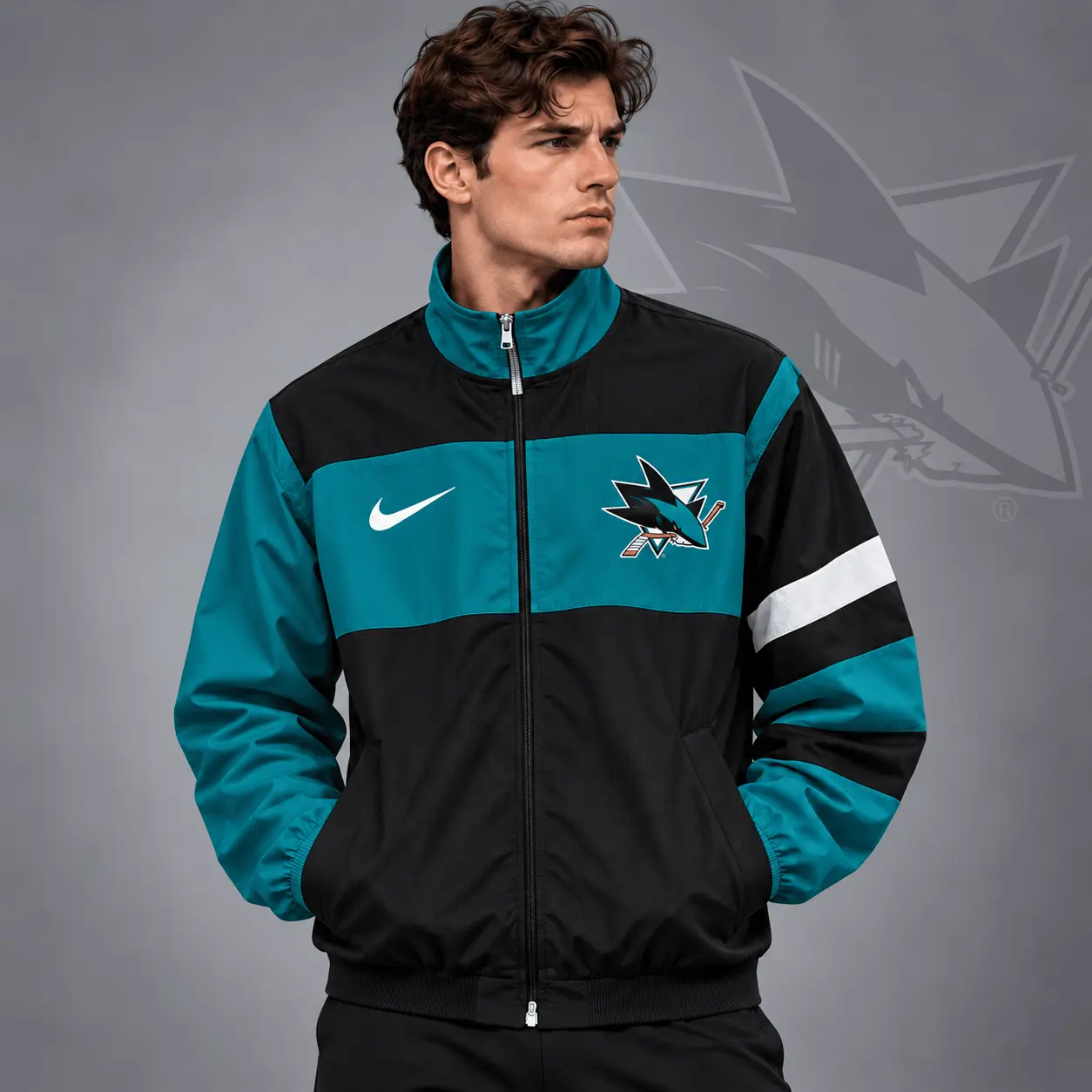 San Jose Sharks | Premium NHL Retro Colorblock Full Zip Windbreaker Jacket NDN