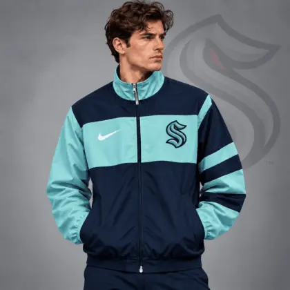Seattle Kraken | Premium NHL Retro Colorblock Full Zip Windbreaker Jacket NDN
