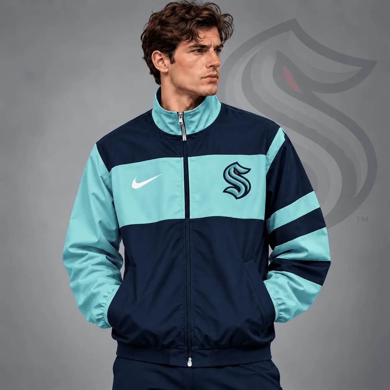Seattle Kraken | Premium NHL Retro Colorblock Full Zip Windbreaker Jacket NDN