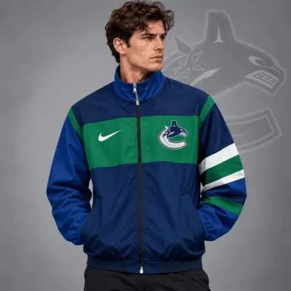 Vancouver Canucks | Premium NHL Retro Colorblock Full Zip Windbreaker Jacket NDN