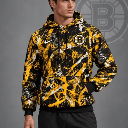 Boston Bruins | Premium NHL Abstract Camo All Over Print Pullover Hoodie NDN