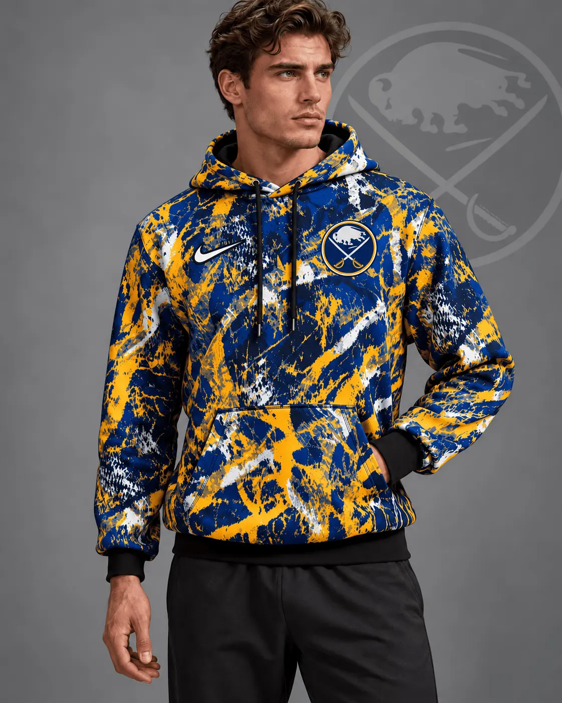 Buffalo Sabres | Premium NHL Abstract Camo All Over Print Pullover Hoodie NDN