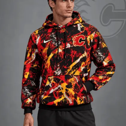 Calgary Flames | Premium NHL Abstract Camo All Over Print Pullover Hoodie NDN
