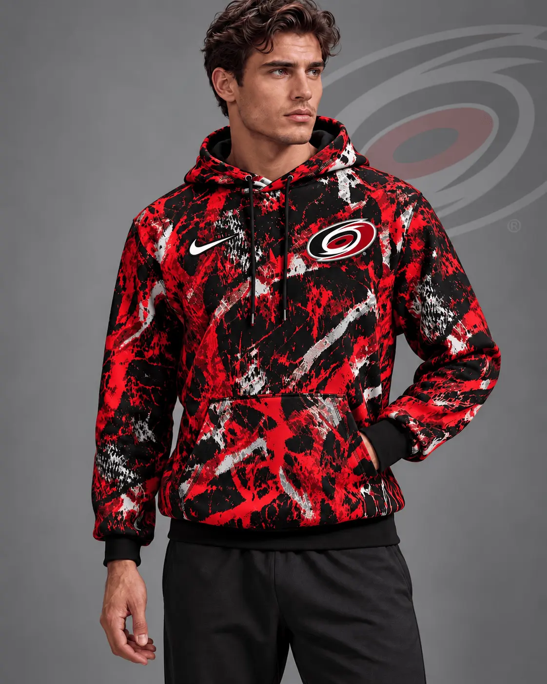 Carolina Hurricanes | Premium NHL Abstract Camo All Over Print Pullover Hoodie NDN