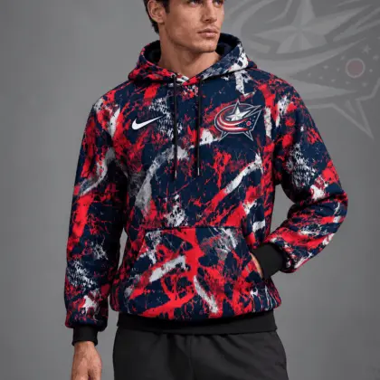 Columbus Blue Jackets | Premium NHL Abstract Camo All Over Print Pullover Hoodie NDN