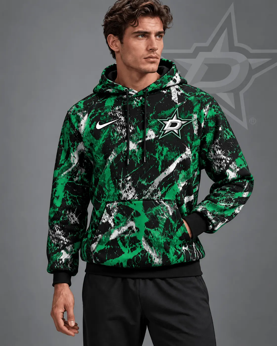 Dallas Stars | Premium NHL Abstract Camo All Over Print Pullover Hoodie NDN