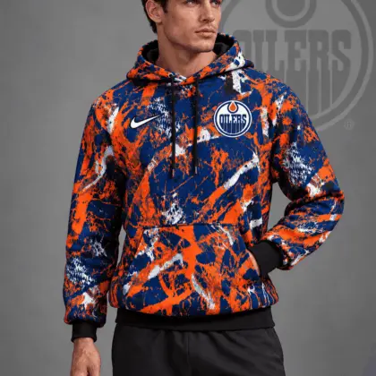 Edmonton Oilers | Premium NHL Abstract Camo All Over Print Pullover Hoodie NDN