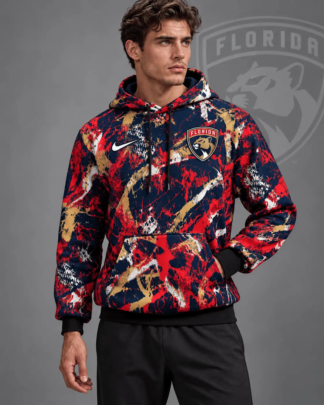 Florida Panthers | Premium NHL Abstract Camo All Over Print Pullover Hoodie NDN