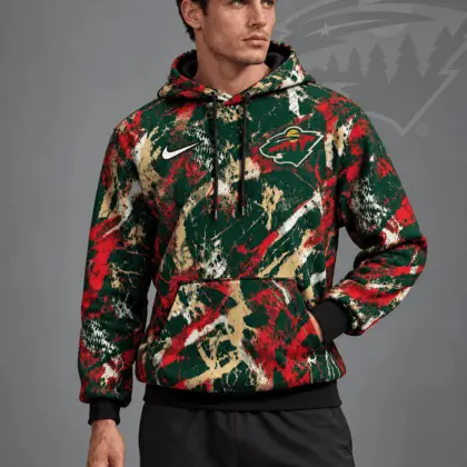 Minnesota Wild | Premium NHL Abstract Camo All Over Print Pullover Hoodie NDN
