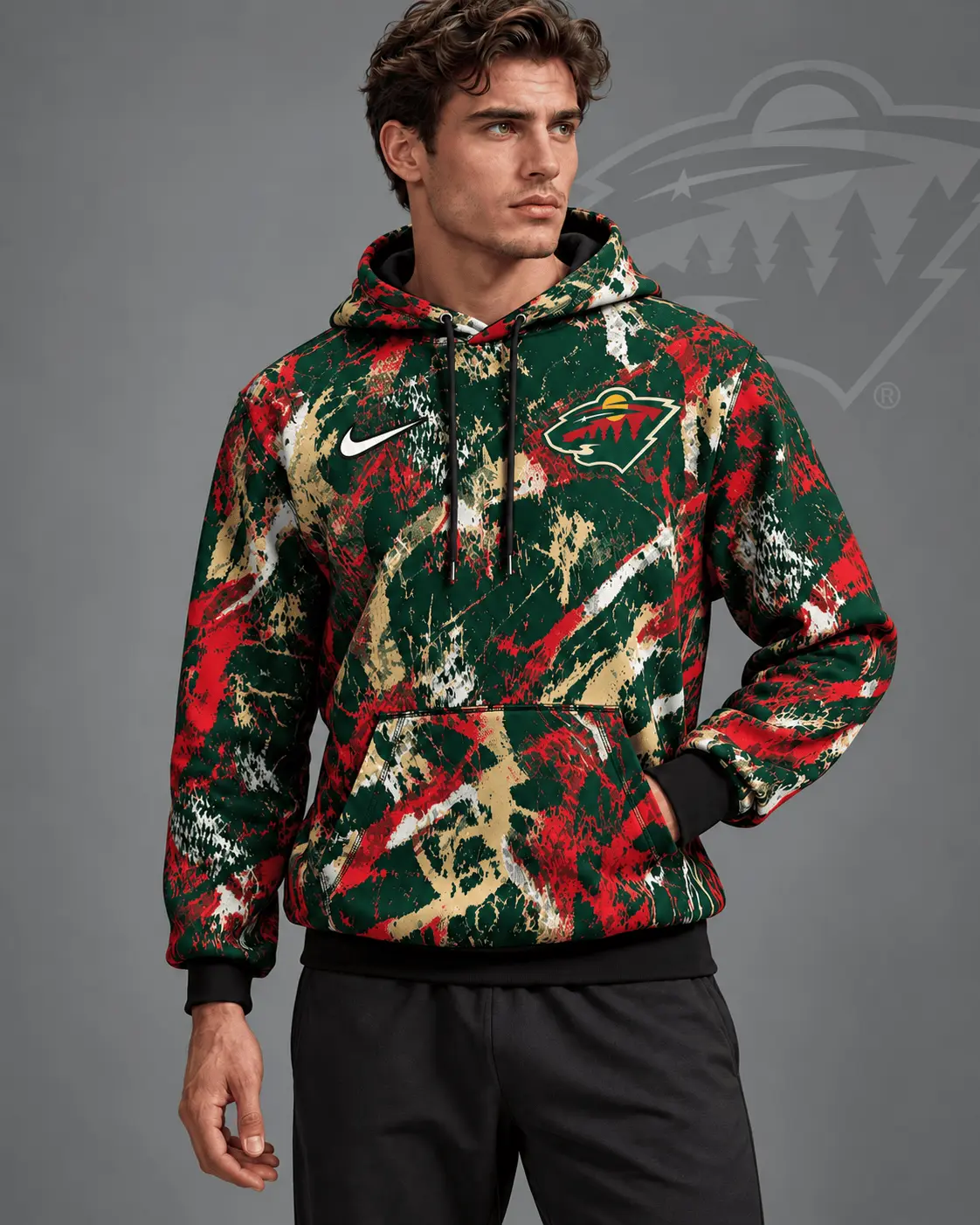 Minnesota Wild | Premium NHL Abstract Camo All Over Print Pullover Hoodie NDN