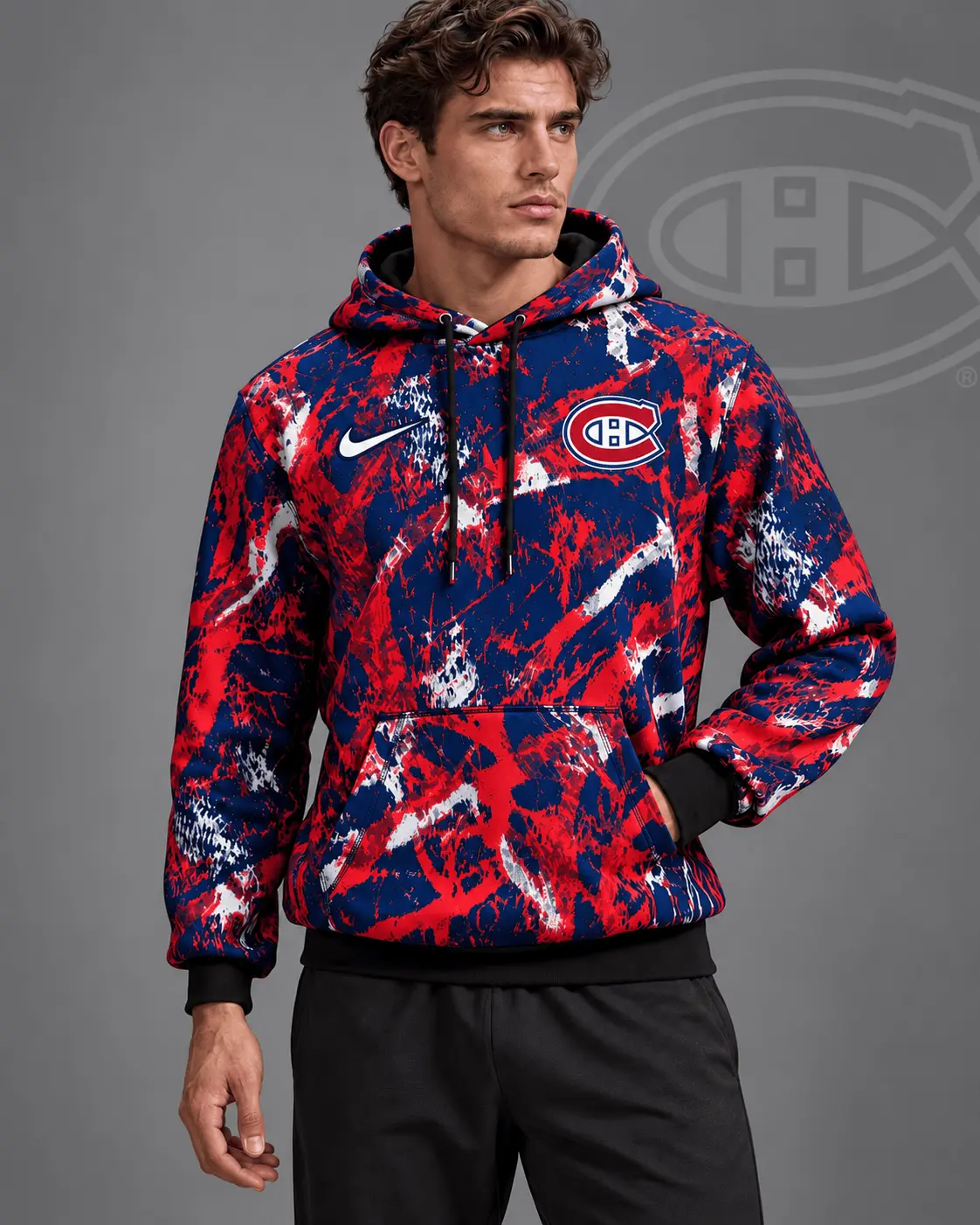 Montreal Canadiens | Premium NHL Abstract Camo All Over Print Pullover Hoodie NDN