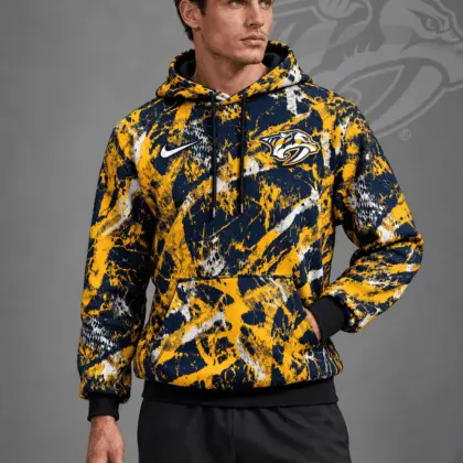 Nashville Predators | Premium NHL Abstract Camo All Over Print Pullover Hoodie NDN