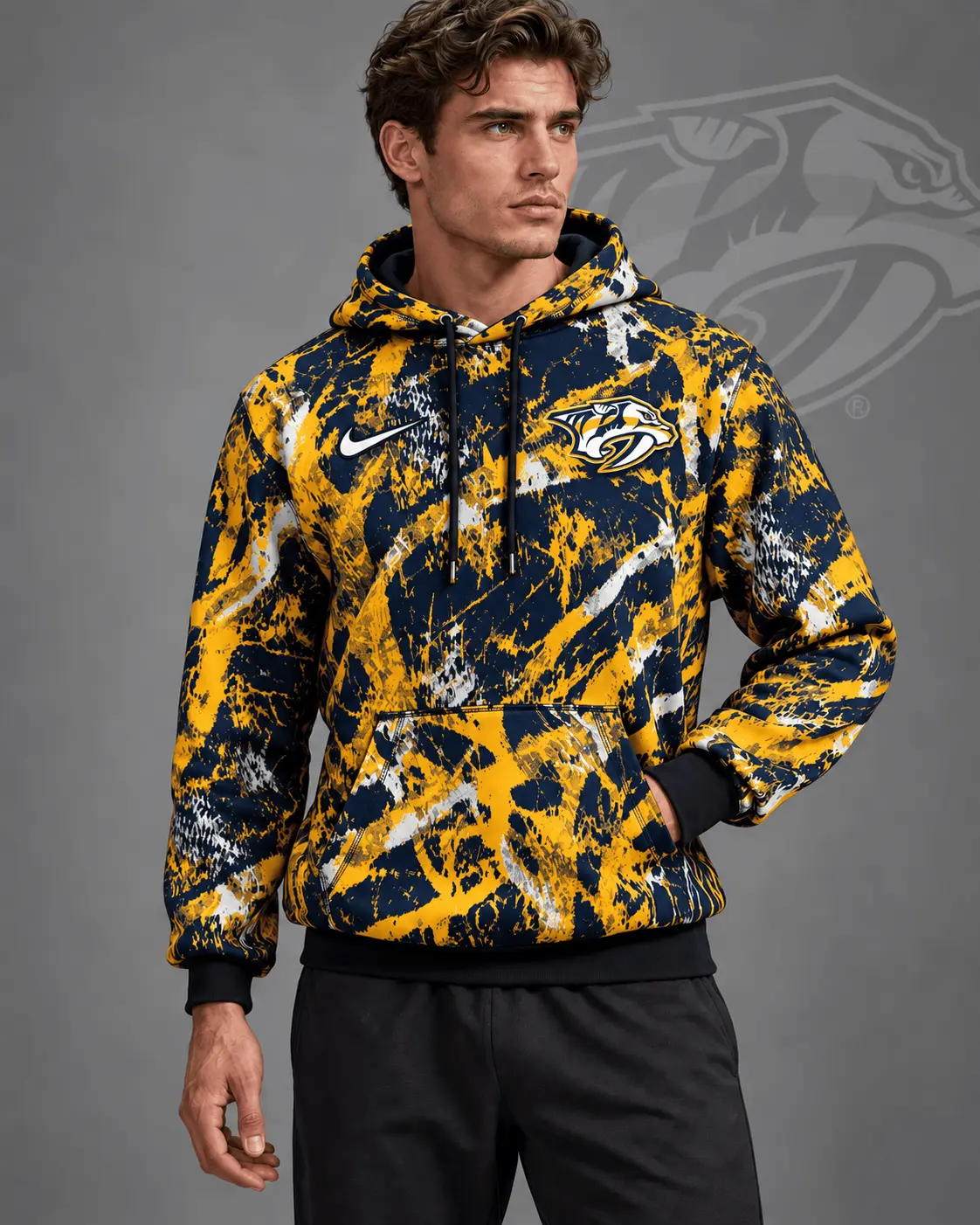 Nashville Predators | Premium NHL Abstract Camo All Over Print Pullover Hoodie NDN