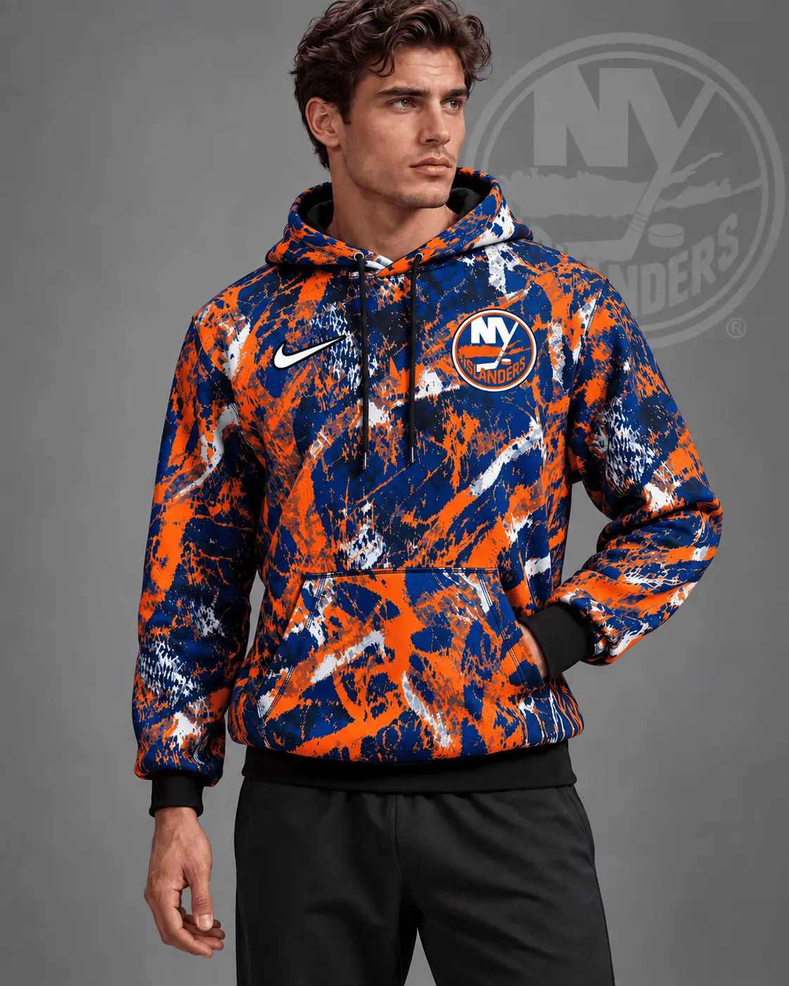 New York Islanders | Premium NHL Abstract Camo All Over Print Pullover Hoodie NDN