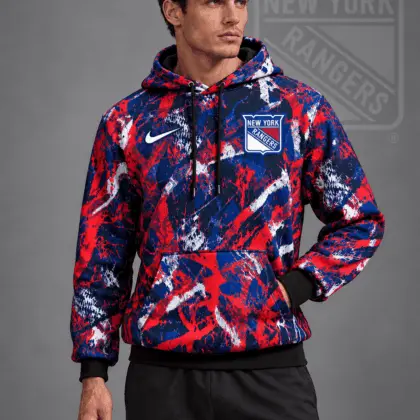 New York Rangers | Premium NHL Abstract Camo All Over Print Pullover Hoodie NDN