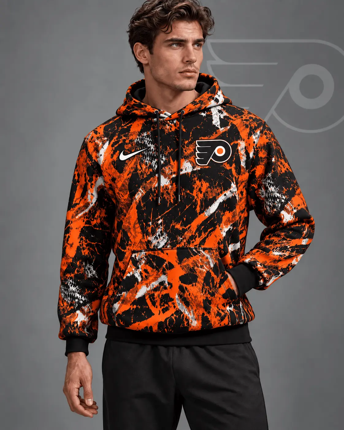 Philadelphia Flyers | Premium NHL Abstract Camo All Over Print Pullover Hoodie NDN