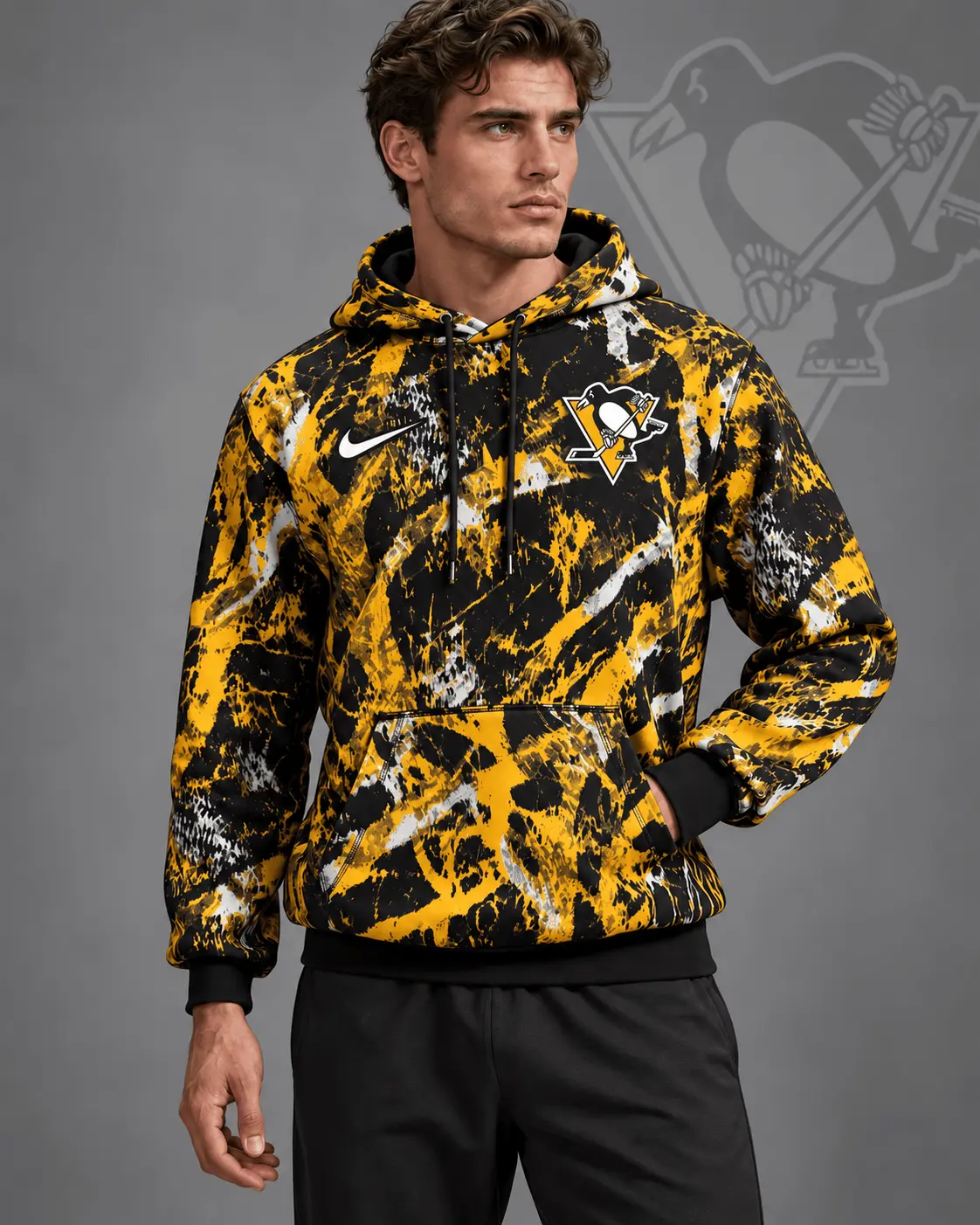 Pittsburgh Penguins | Premium NHL Abstract Camo All Over Print Pullover Hoodie NDN