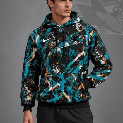 San Jose Sharks | Premium NHL Abstract Camo All Over Print Pullover Hoodie NDN