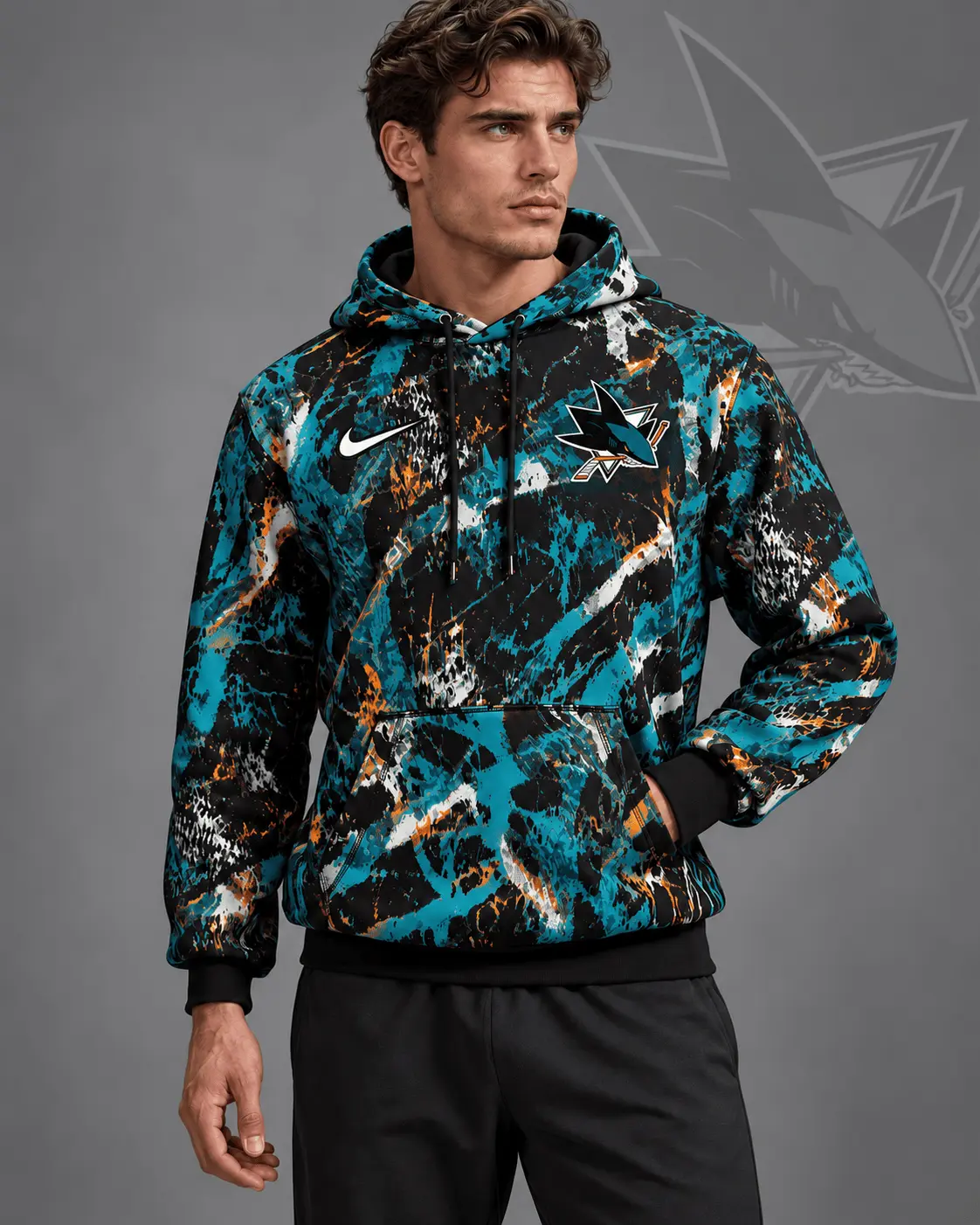 San Jose Sharks | Premium NHL Abstract Camo All Over Print Pullover Hoodie NDN
