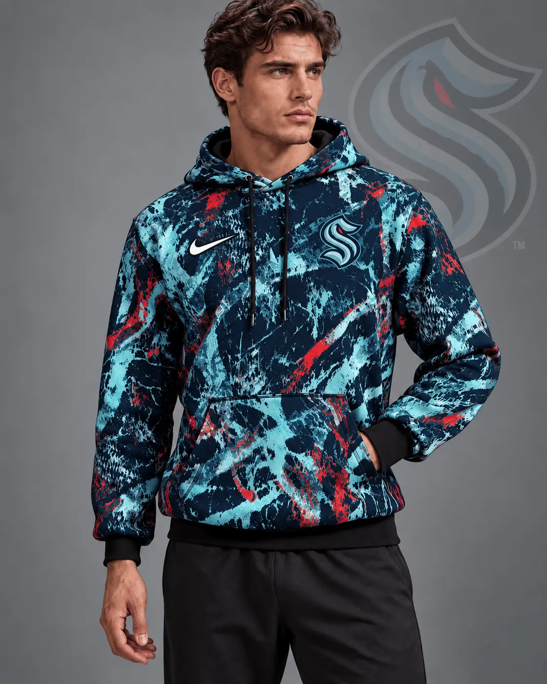 Seattle Kraken | Premium NHL Abstract Camo All Over Print Pullover Hoodie NDN