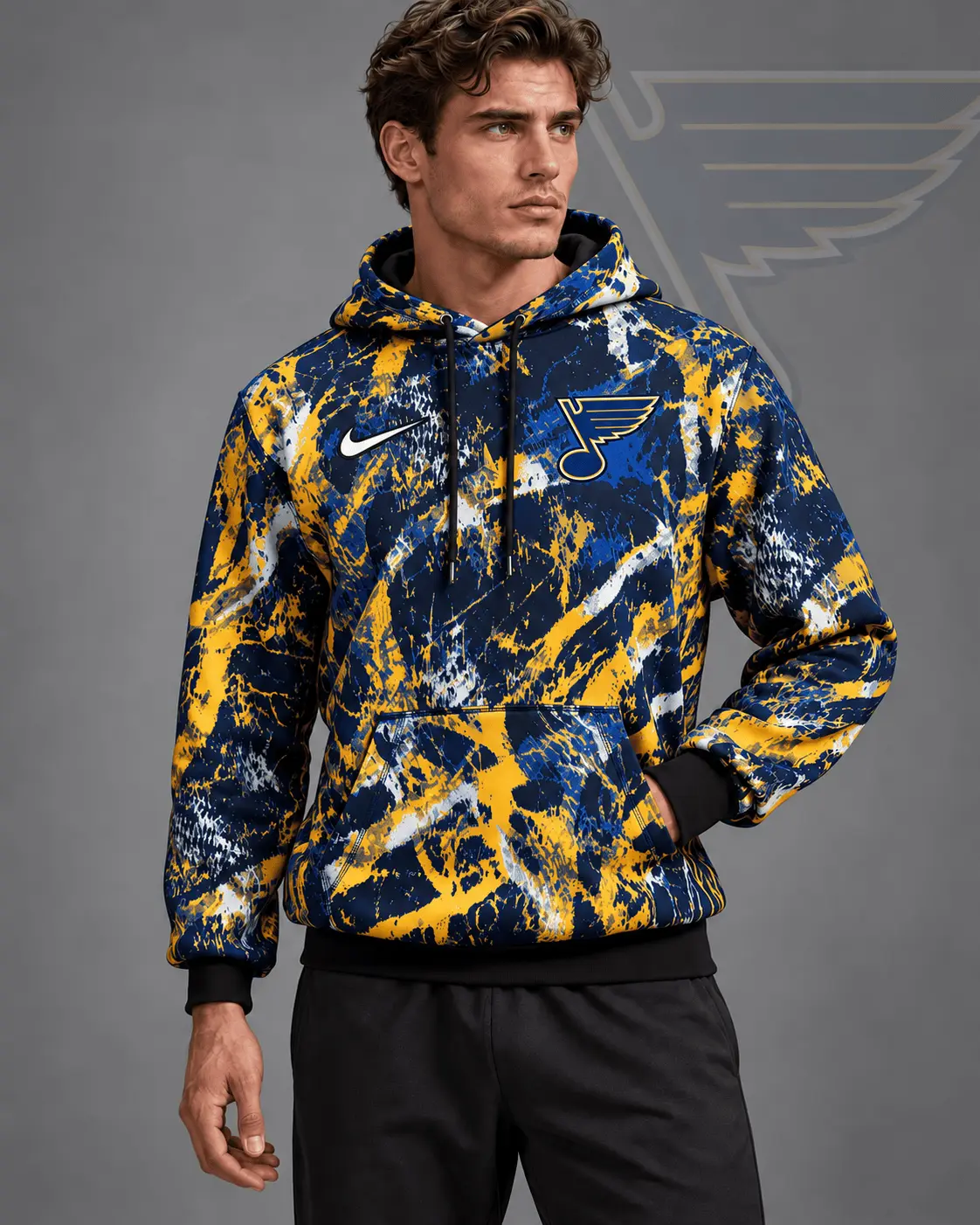 St. Louis Blues | Premium NHL Abstract Camo All Over Print Pullover Hoodie NDN