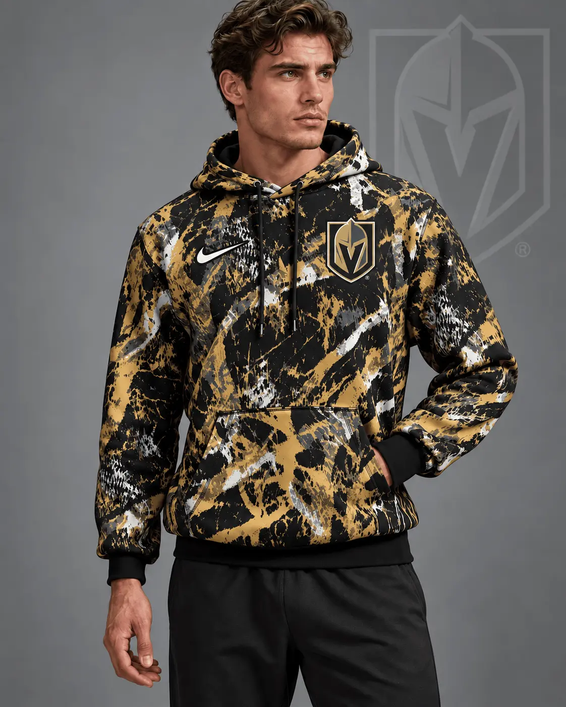 Vegas Golden Knights | Premium NHL Abstract Camo All Over Print Pullover Hoodie NDN