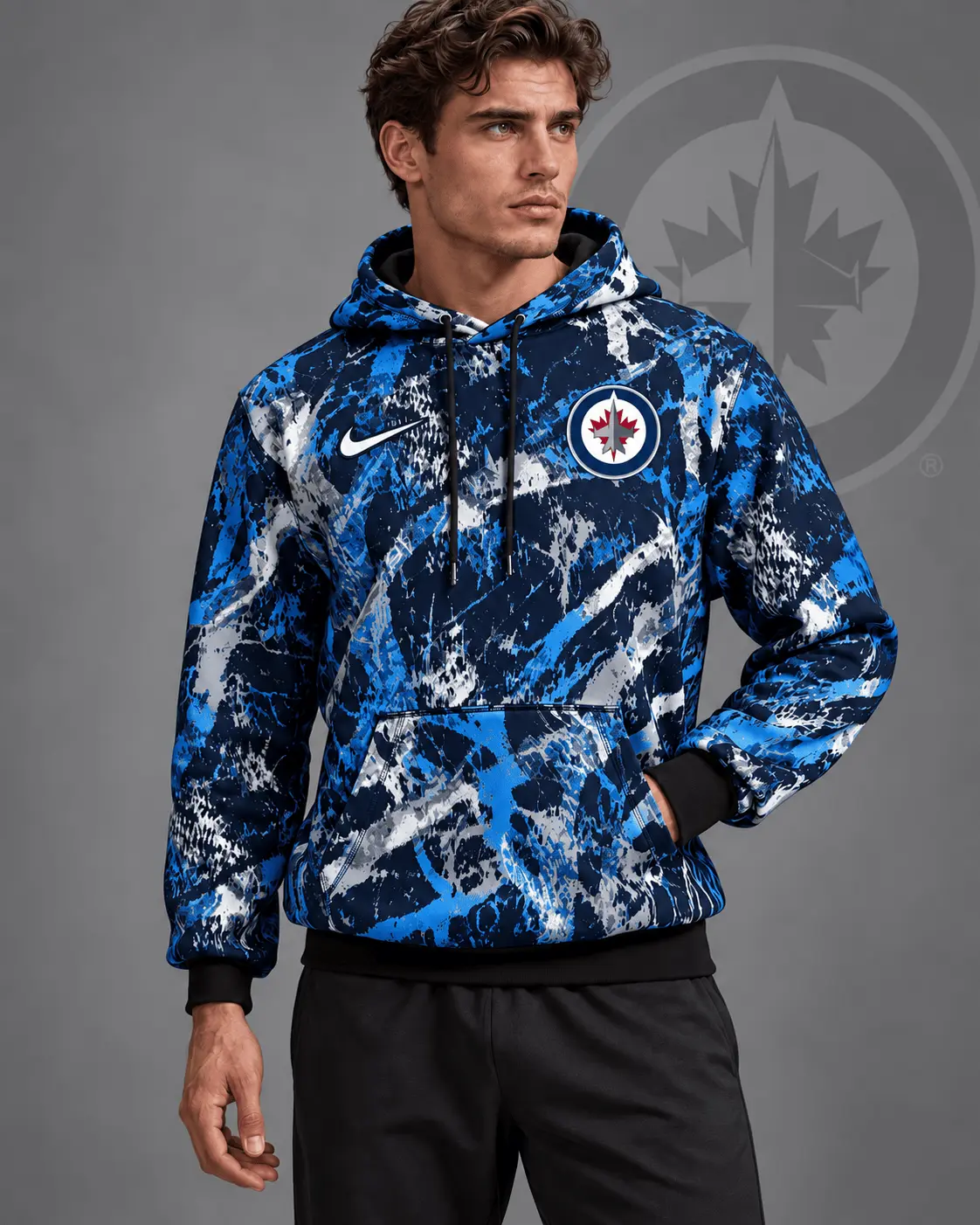 Winnipeg Jets | Premium NHL Abstract Camo All Over Print Pullover Hoodie NDN
