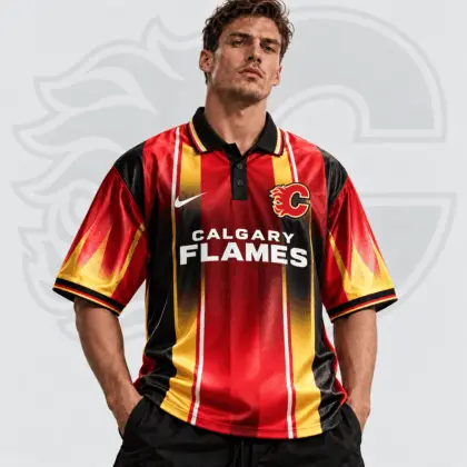 Calgary Flames | Premium NHL Heritage Stripe Performance Polo Shirt NDN