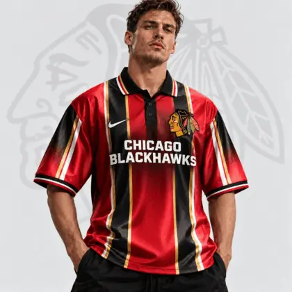 Chicago Blackhawks | Premium NHL Heritage Stripe Performance Polo Shirt NDN