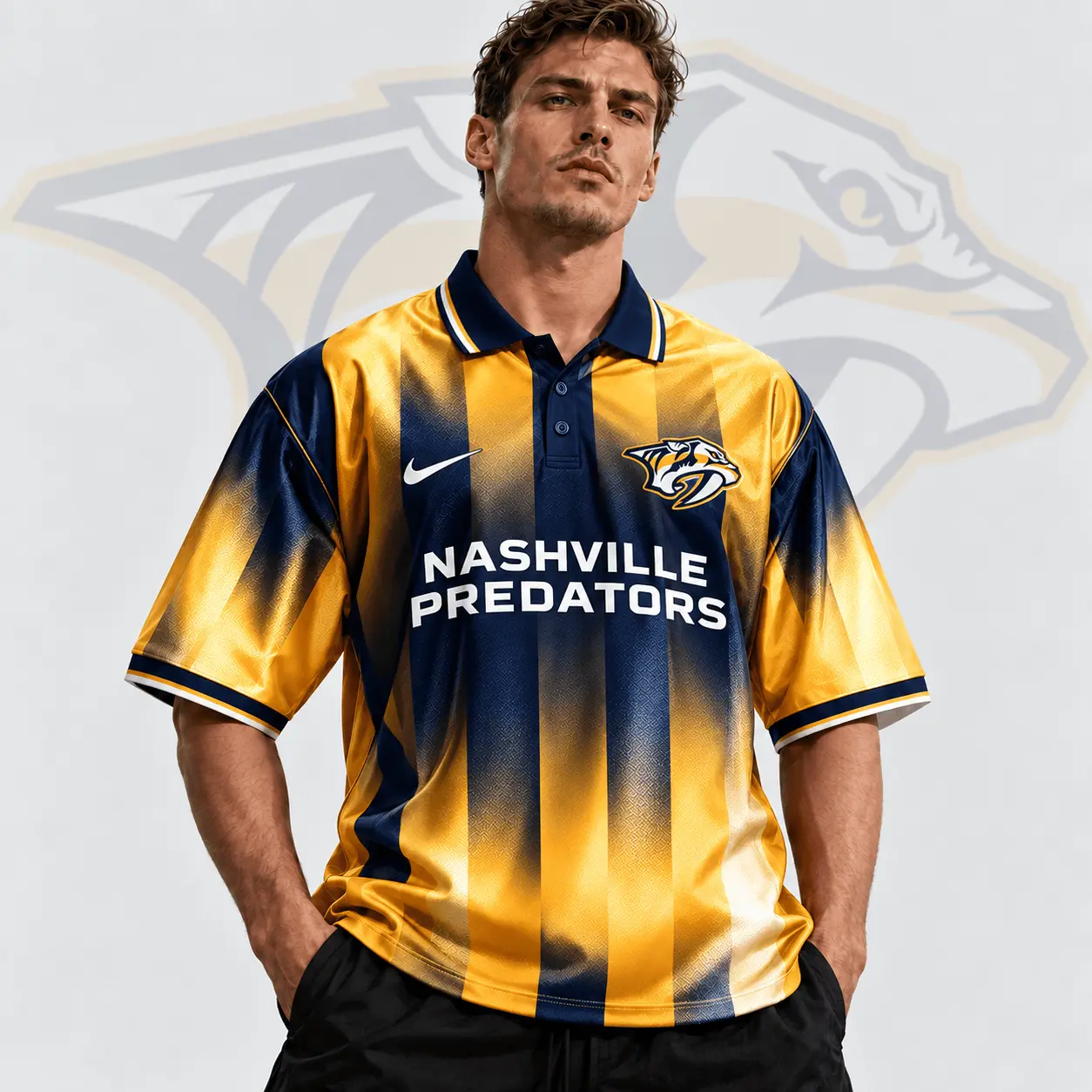 Nashville Predators | Premium NHL Heritage Stripe Performance Polo Shirt NDN