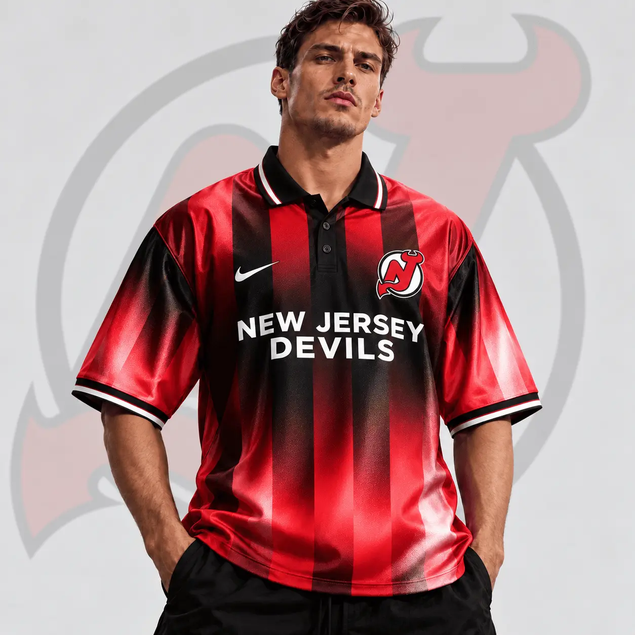 New Jersey Devils | Premium NHL Heritage Stripe Performance Polo Shirt NDN