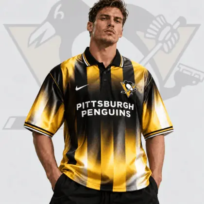 Pittsburgh Penguins | Premium NHL Heritage Stripe Performance Polo Shirt NDN