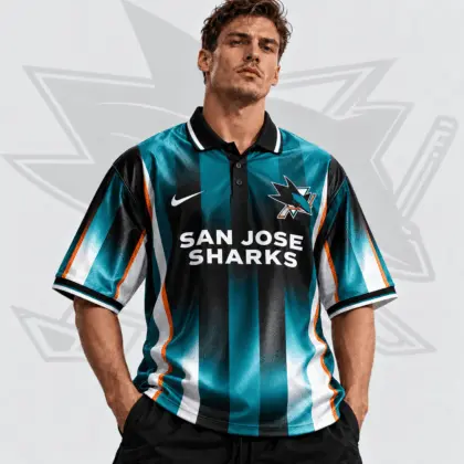 San Jose Sharks | Premium NHL Heritage Stripe Performance Polo Shirt NDN