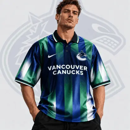 Vancouver Canucks | Premium NHL Heritage Stripe Performance Polo Shirt NDN