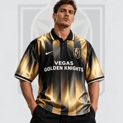Vegas Golden Knights | Premium NHL Heritage Stripe Performance Polo Shirt NDN
